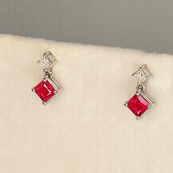Unheated Ruby Diamond Drop Earrings Platinum Prin… - image 9