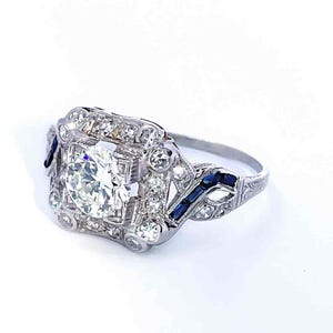 OOAK Art Deco-period 1920-tals diamant-safir-platinaring Unik antik diamantring med övergångsslipning Unik jubileumsring bild 9