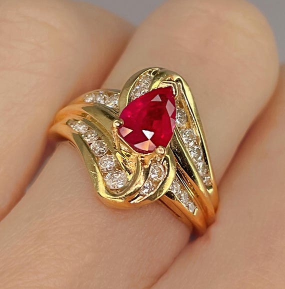 Pear Cut Ruby Ring Ruby Engagement Ring Unique Ru… - image 2