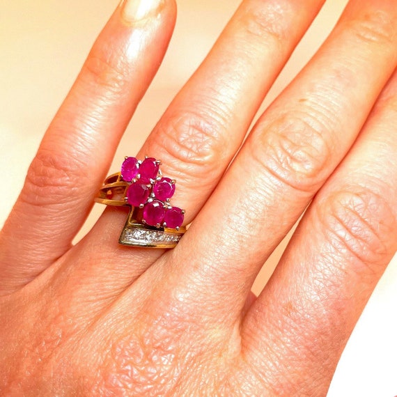 Natural Red Ruby Flower Engagement Rings Estate R… - image 7