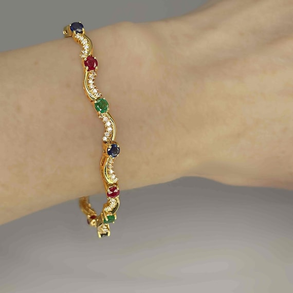 Gorgeous Ruby Sapphire Emerald Diamond 14K Gold B… - image 3