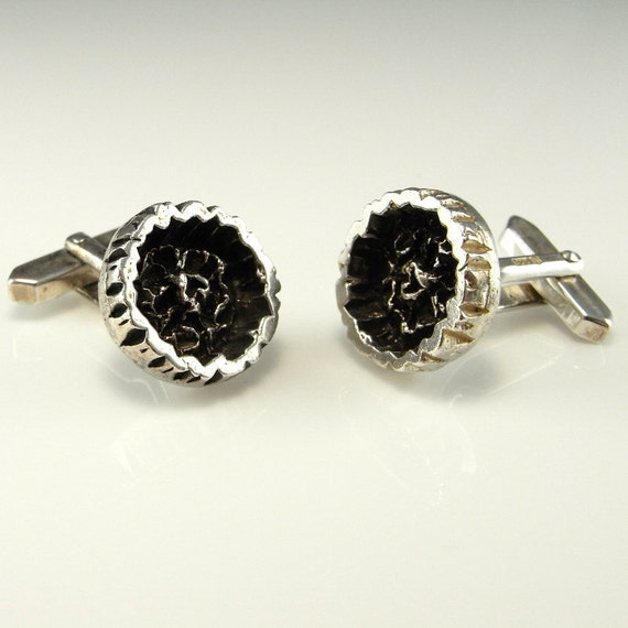 Vintage Silver Cufflinks Geometric Cuff Links wit… - image 2