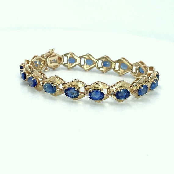 Unheated Blue Ceylon Sapphire Bracelet Natural Es… - image 2