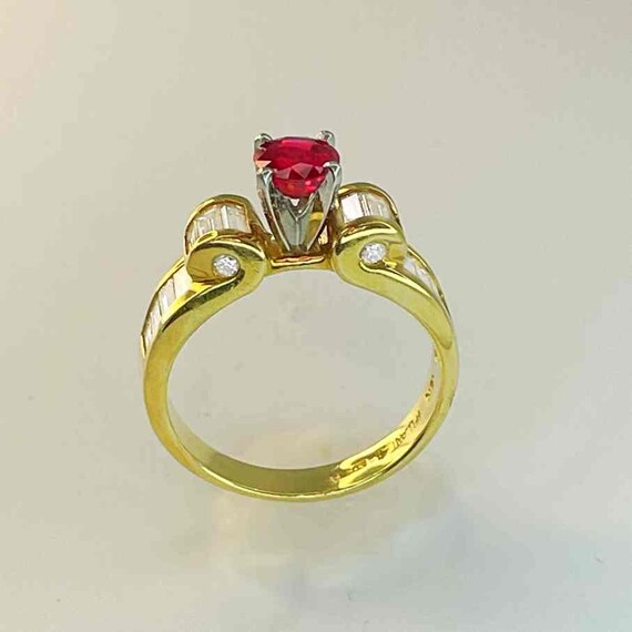 Red Ruby Diamond Engagement Ring 18K Platinum Han… - image 8