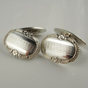Art Deco Floral Gravierte Antike Silber Manschettenknöpfe 1920er Jahre 1930er Jahre Einzigartige Antike Handgemachte Manschettenknöpfe Herren Accessoires Jahrestag Geschenke Schmuck