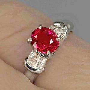 Unheated Ruby Ring Red Ruby Diamond Ring 18K White Gold Unique Vintage Ruby Engagement Ring Oval Ruby Ring Ruby Anniversary Ring