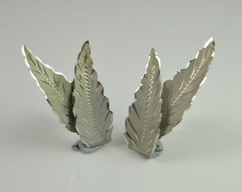 Art Deco Unique Vintage Silver Leaf Earrings 1940s Hand Made Sterling Silver Earrings Classic Earrings One of a Kind Earrings