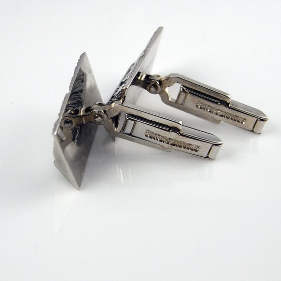 Vintage Silver Cufflinks Geometric Cuff Links wit… - image 5