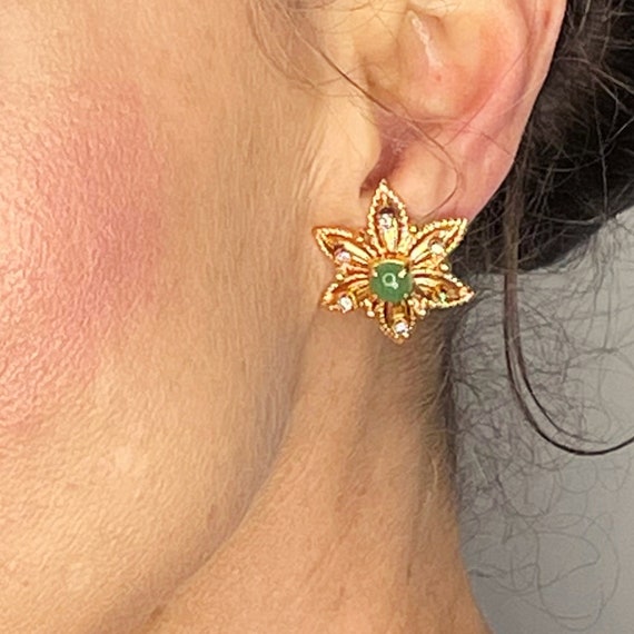 Mid Century Emerald Cabochon Earrings Emerald Dia… - image 8