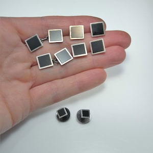 Antique Art Deco Tuxedo Shirt Studs Cufflinks Set Onyx Silver Tuxedo Dress Studs Cufflinks 1920s 1930s Tuxedo Studs Cufflinks