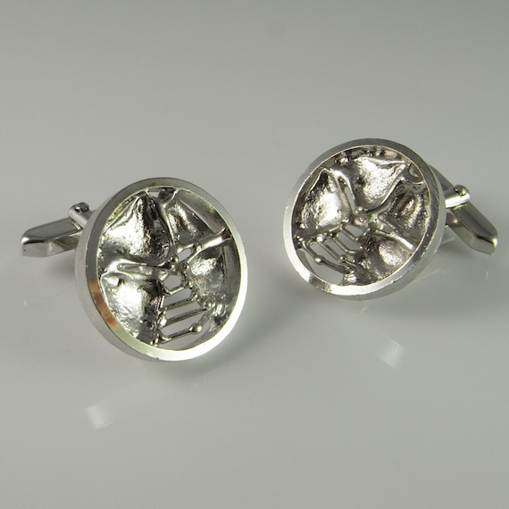 Vintage Silver Cufflinks Geometric Cuff Links wit… - image 1