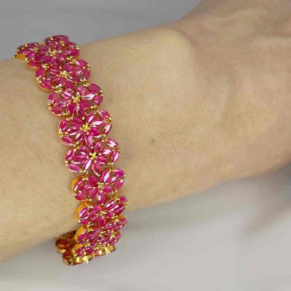 Unheated Pink Sapphire Bracelet Pink Ruby Flower … - image 6