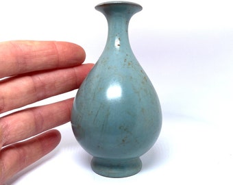 Song Dynasty Ancient Chinese Celadon Vase Small Ru Type Vase Ceramic Antique Chinese Celadon Blue Vase Chinese Artifacts Antiquities