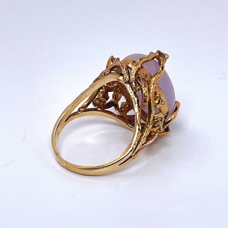 Lavendel Jade Ring Jade Cabochon Ring Natürliche Unbehandelte Jade Ring Jade Diamant Ring 14K Gold Ring Violet Jadeit Ring Schmuck Modernist Ring Bild 5