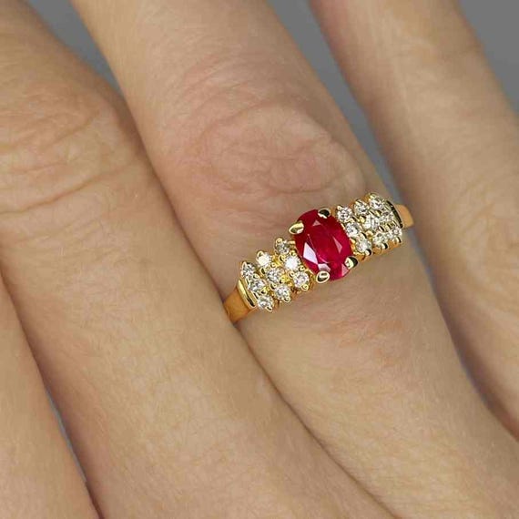 Unheated Burmese Ruby Ring 14K Gold Red Burmese R… - image 3