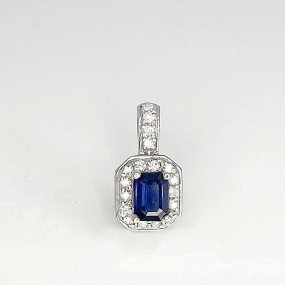 Unheated Deep Blue Sapphire Diamond 14K Pendant E… - image 7