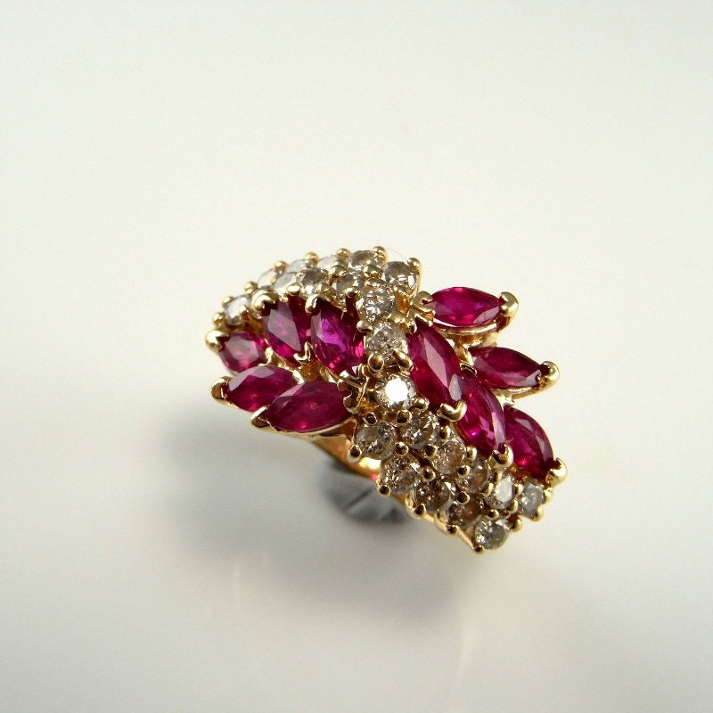 VIVID RED RUBY Ring 14K Red Ruby Diamond Ring Marquise Cut | Etsy
