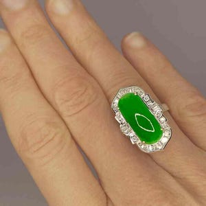Untreated Jade Engagement 18K Gold Ring Emerald Green Jadeite Jade Diamond Halo Ring Large Jade Statement Ring Unique Jade Diamond Ring image 3