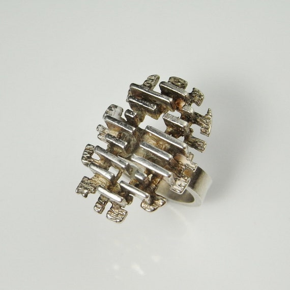 Modernist Silver Ring Adjustable Ring Mens Unisex… - image 4