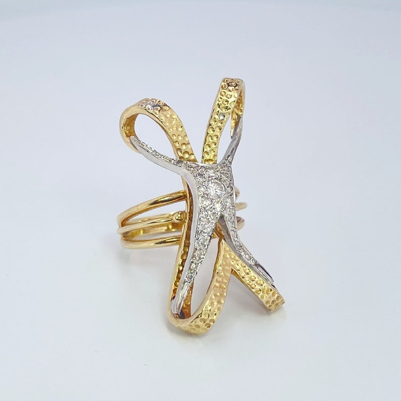 Big Gold Diamond Cocktail Ring Modernist Gold Ring Modernist Diamond Ring Diamond Gold Statement Ring Unique Gold Diamond Ring Abstract Ring image 1