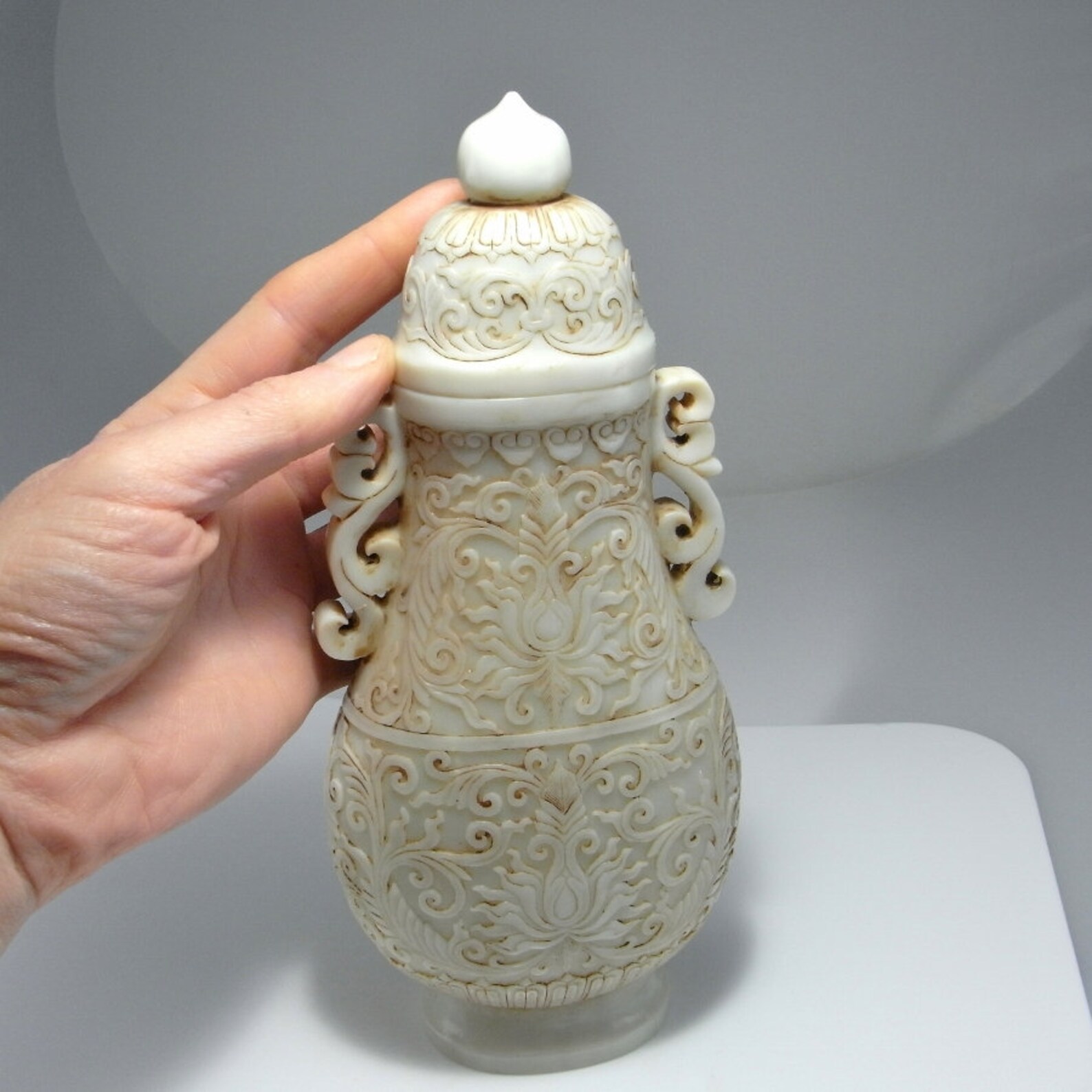 18th C WHITE NEPHRITE JADE Lidded Vase Qianlong Qing Dynasty Etsy