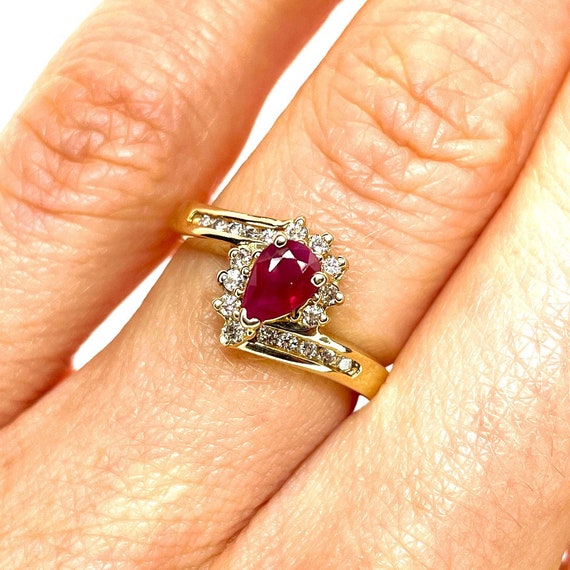 Unheated Ruby Engagement Ring Pear Cut No Heat Ru… - image 4