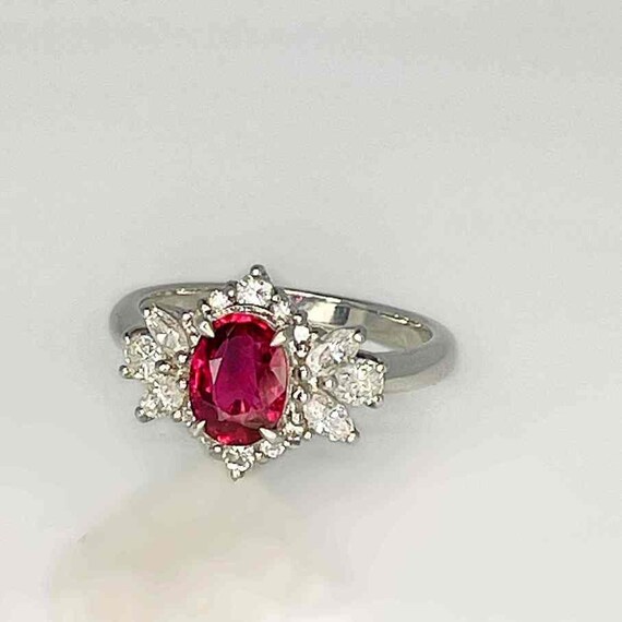Unheated Ruby Diamond Platinum Ring Deep Purplish… - image 6