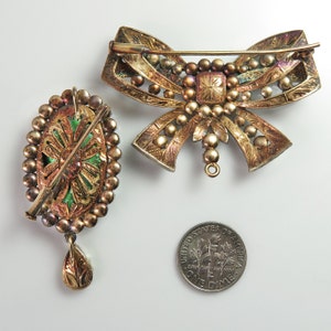 Emerald Brooch Pin Bow Brooch Georgian Jewelry Antique Brooches Old Cut Diamond Rose Cut Diamond Stomacher 18th century Enamel Jewelry image 5