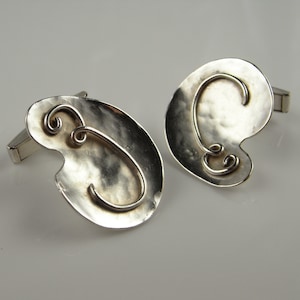 E Monogram Letter Unique Large Sterling Silver 925 Mens Gemelos Gemelos Abstracto Modernista Accesorios hechos a mano Regalos Día del Padre