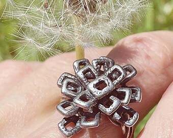 OOAK Starburst Ring Modernist Sterling Silver Ring Unique Silver Ring Gift Mid Century Silver Rings 1970s Jewelry Rings