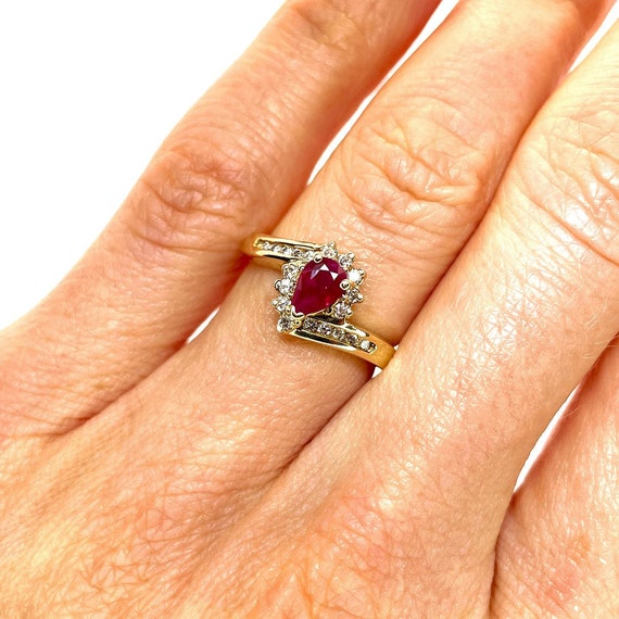 Unheated Ruby Engagement Ring Pear Cut No Heat Ru… - image 5