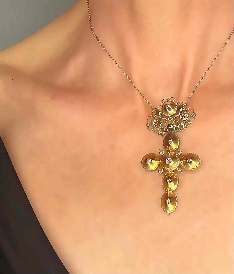 Georgian Gold Diamond Cross Pendant Jewelry Rose Cut Diamond Cross ...
