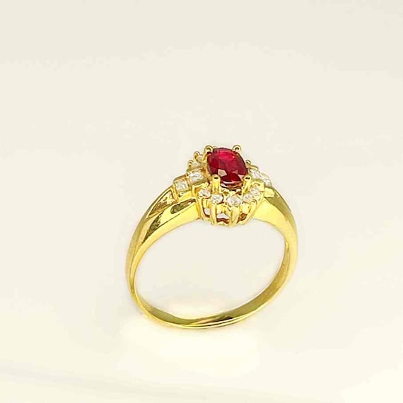 Unheated Dark Red Ruby Ring 18K Ruby Gold Diamond… - image 8