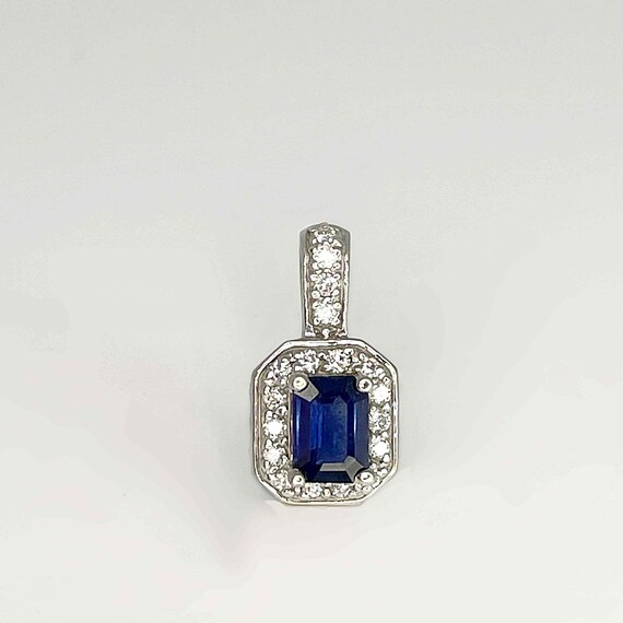Unheated Deep Blue Sapphire Diamond 14K Pendant E… - image 8