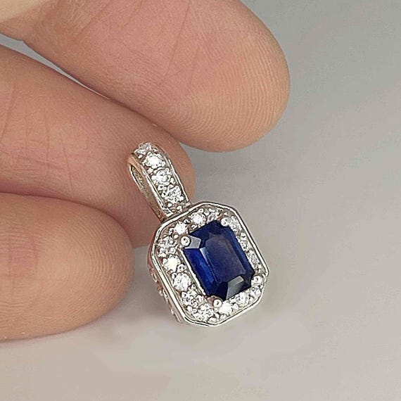 Unheated Deep Blue Sapphire Diamond 14K Pendant E… - image 6