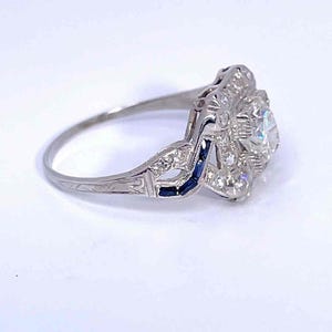 OOAK Art Deco-period 1920-tals diamant-safir-platinaring Unik antik diamantring med övergångsslipning Unik jubileumsring bild 8