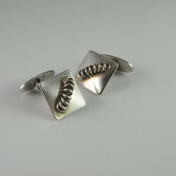 Danish Square Silver Geometric Cufflinks 1950s 19… - image 3