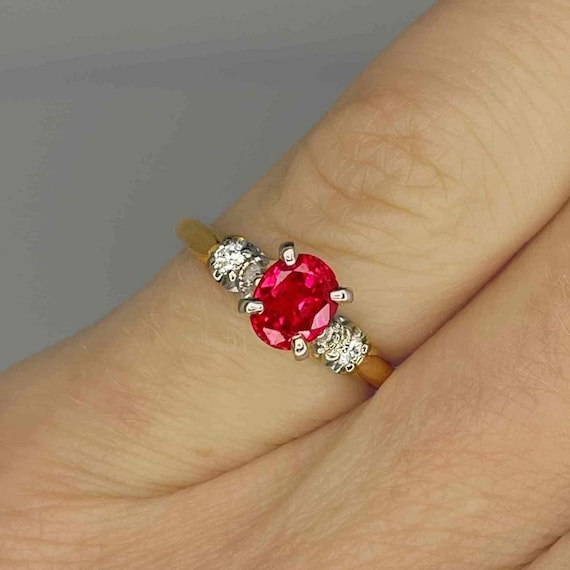 Unheated Ruby Diamond Ring 18K Gold Ruby Solitair… - image 2