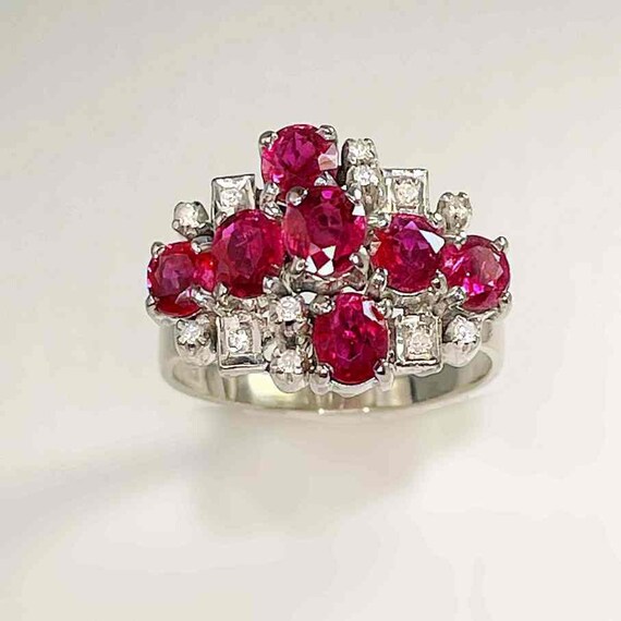 Unheated Ruby Diamond Ring Geometric Cluster Enga… - image 5