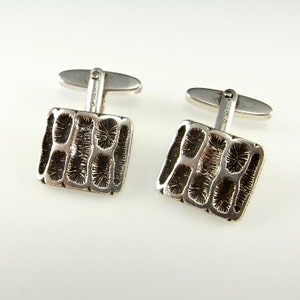 Vintage Silver Cufflinks Geometric Cuff Links with Box Unisex Gifts Cufflinks