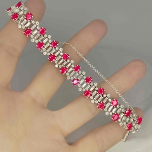 Gorgeous Luxury Unheated Ruby Diamond 14K Gold Bracelet Unique Special Ruby Anniversary Gifts