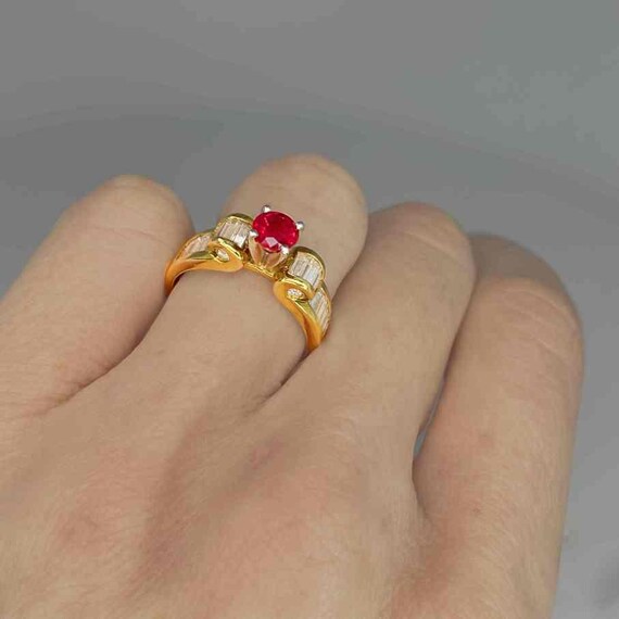 Red Ruby Diamond Engagement Ring 18K Platinum Han… - image 6