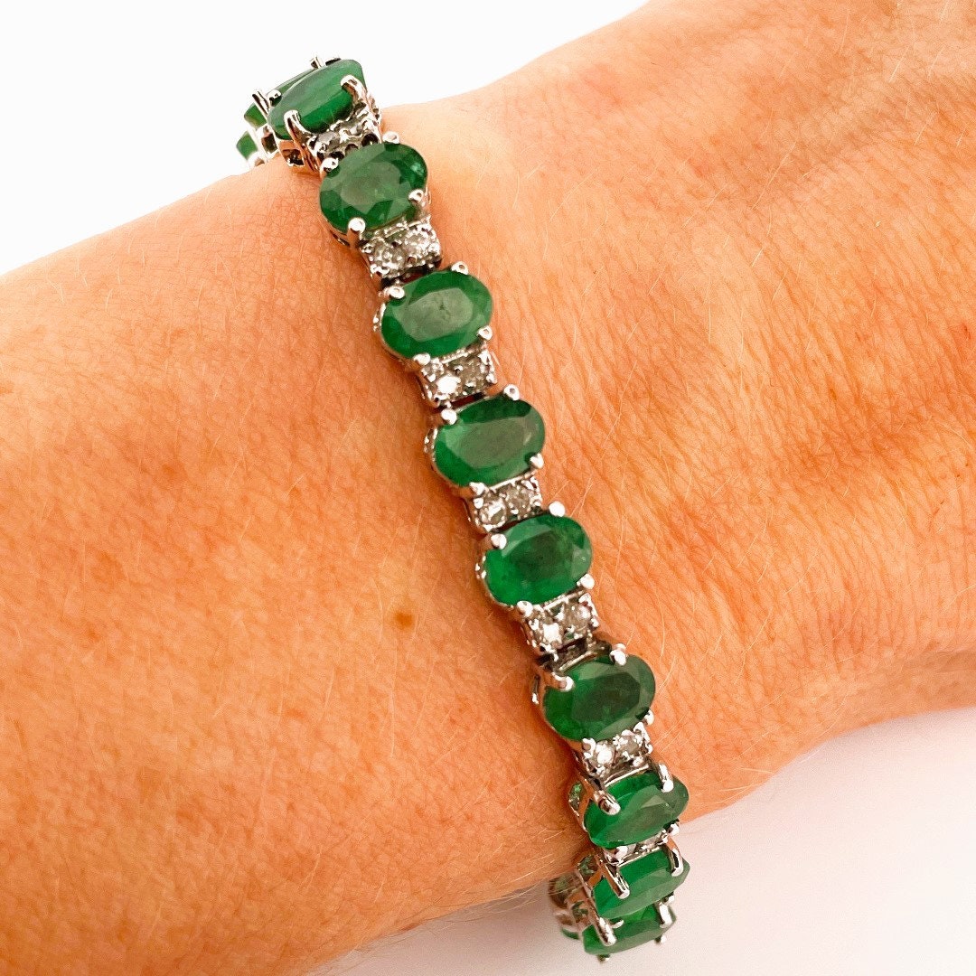 Emerald Tennis Bracelet 14K Gold Women Natural Green Emerald Bracelet Jewelry Estate Emerald and Diamond Bracelet Emerald Birthstone Jewelry Etsy