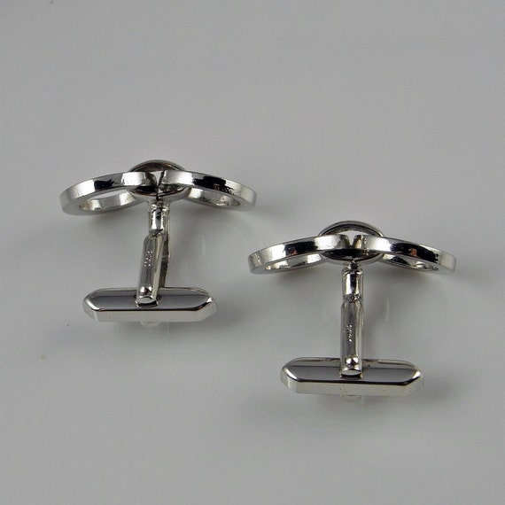 Vintage Silver Cufflinks Geometric Cuff Links Uni… - image 5