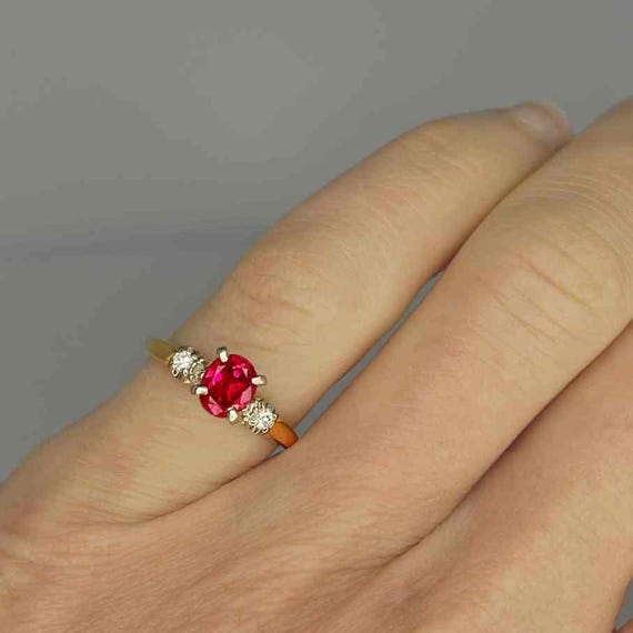 Unheated Ruby Diamond Ring 18K Gold Ruby Solitair… - image 5