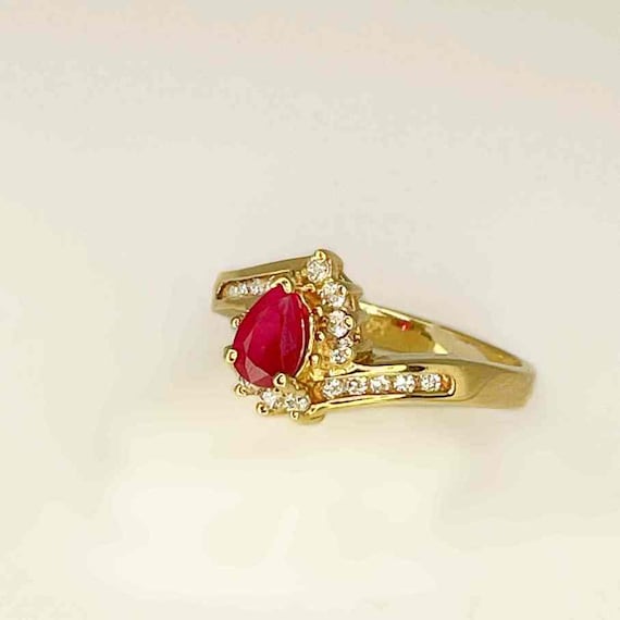 Tear Drop Ruby Ring Unheated Ruby Diamond Ring 14… - image 9