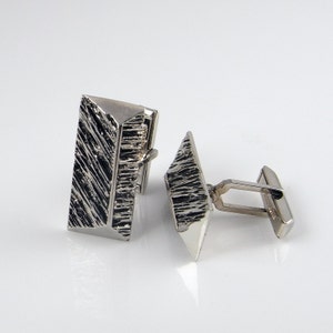 Vintage Silver Cufflinks Geometric Cuff Links with Box Unisex Gifts Cufflinks 1950s Gifts image 3