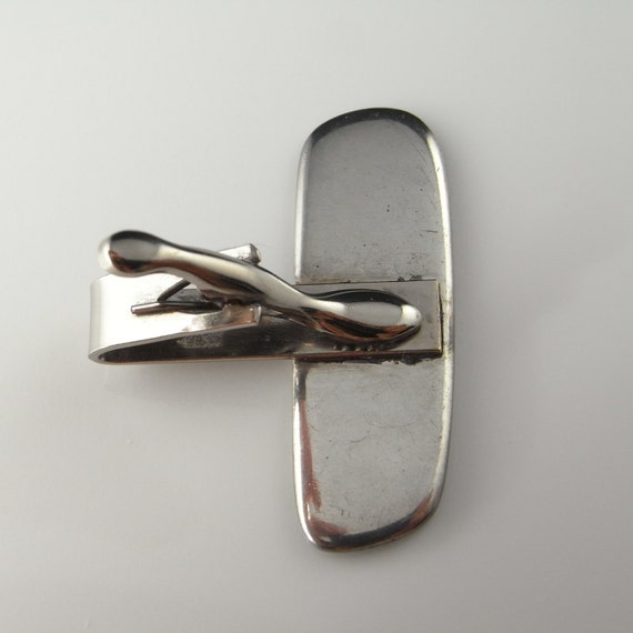 Vintage Modernist Enamel Silver Tie Cip Clasp Bar… - image 4