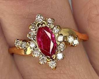 Onverwarmde robijnrode verlovingsring markiezin robijnrode diamanten jubileumring geen warmte robijnrode diamanten ring landgoed robijnrode geboortesteenring natuurlijke robijnring