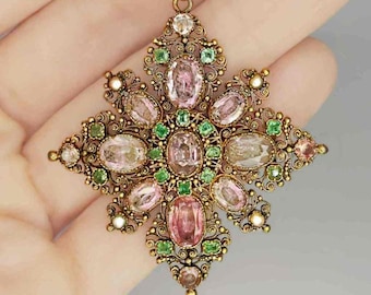 OOAK Georgian Topaz Emerald 18K Gold Cannetille Brooch Pin Astonishing 18th Century Georgian Brooch Unique Anniversary Gift